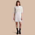 Burberry Burberry Collarless Broderie Anglaise Shirt Dress, Size: 04, White