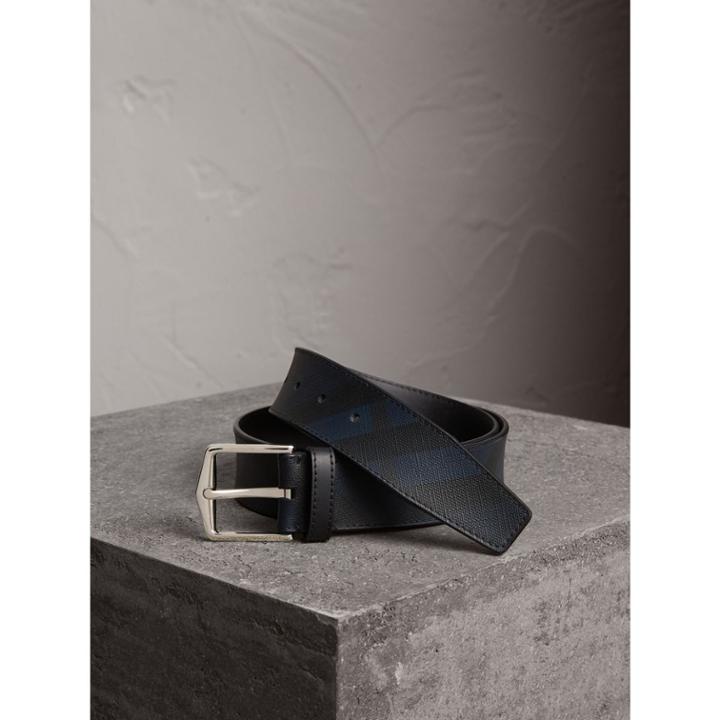Burberry Burberry Leather Trim London Check Belt, Size: 80, Grey
