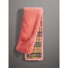 Burberry Burberry Vintage Check Cashmere And Faux Fur Scarf, Pink