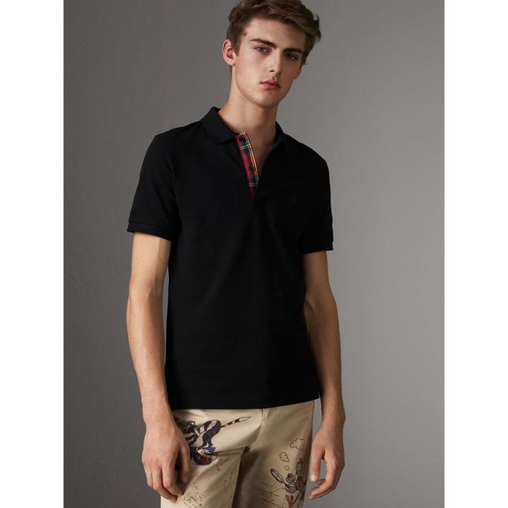 Burberry Burberry Tartan Trim Cotton Piqu Polo Shirt, Size: Xl