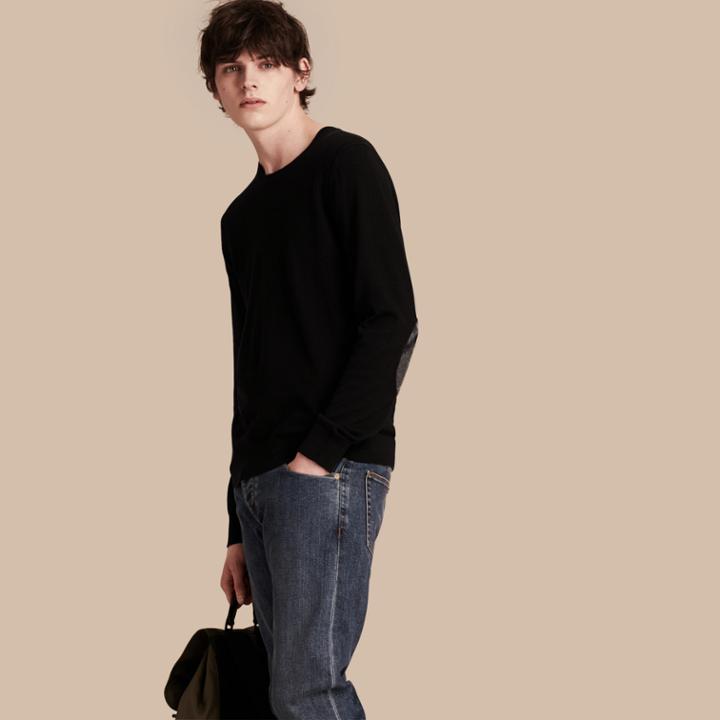 Burberry Burberry Check Trim Cashmere Cotton Sweater, Black