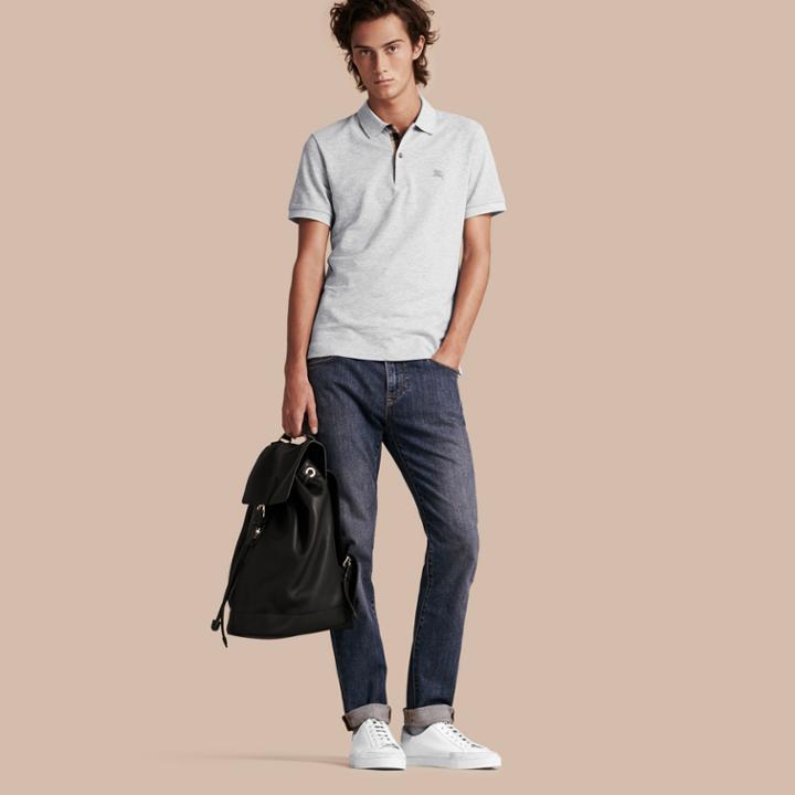 Burberry Burberry Check Placket Cotton Piqu Polo Shirt, Grey