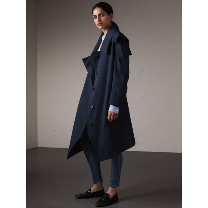 Burberry Burberry Cotton Asymmetric Trench Coat, Size: 04, Blue