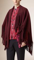 Burberry Prorsum Fringe Detail Felted Wool Cashmere Poncho