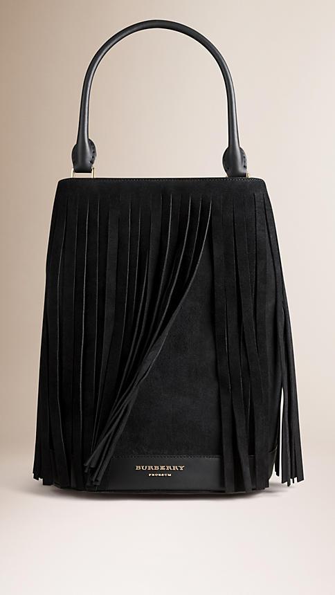 Burberry The Bucket Bag In Suede Fringing
