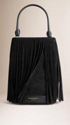 Burberry The Bucket Bag In Suede Fringing