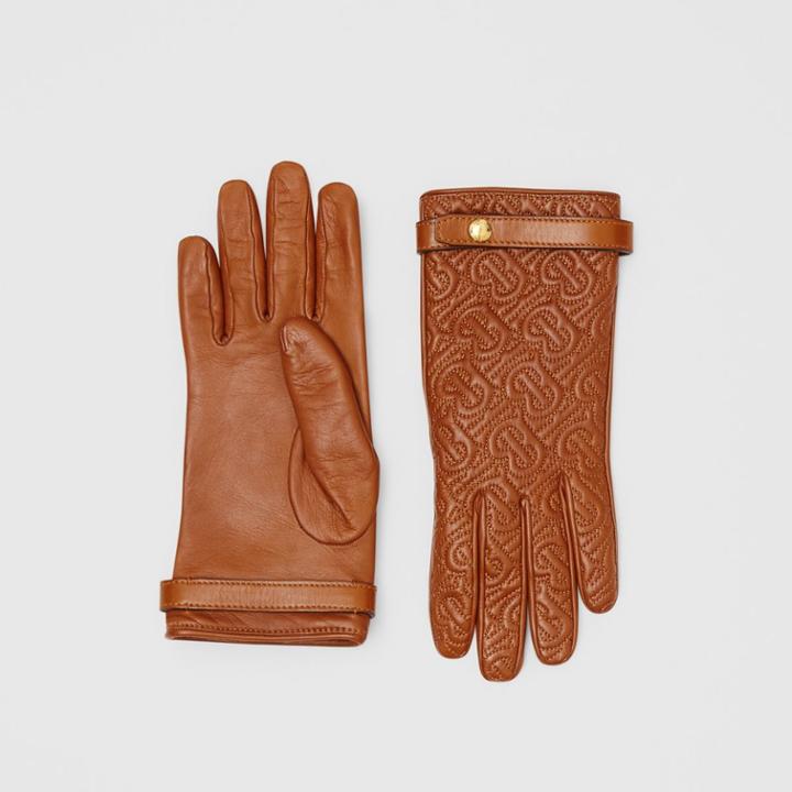 Burberry Burberry Cashmere-lined Quilted Monogram Lambskin Gloves, Size: 7, Brown