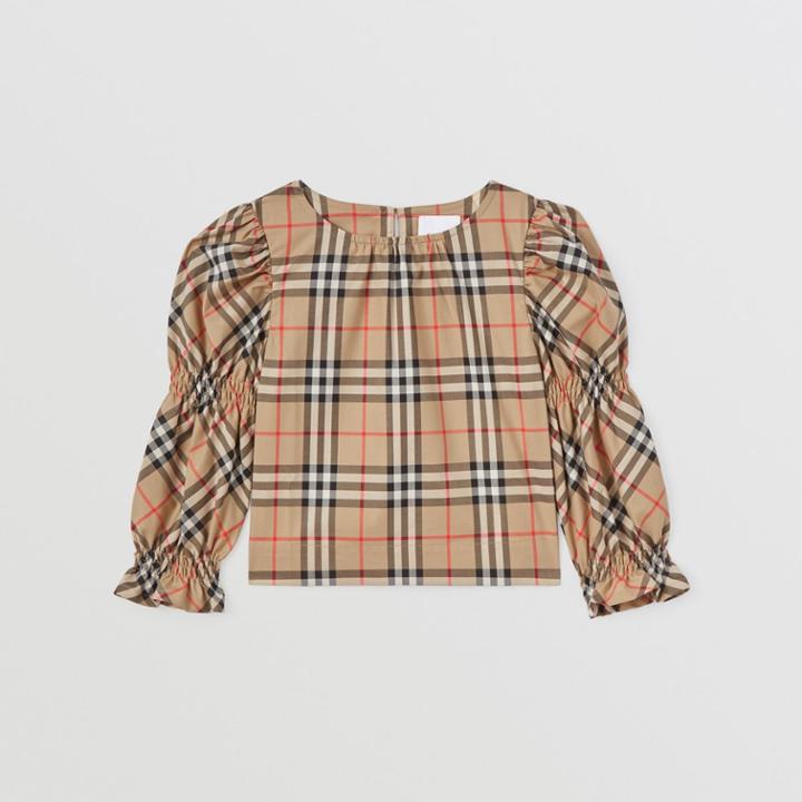 Burberry Burberry Childrens Puff-sleeve Vintage Check Stretch Cotton Blouse, Size: 12y