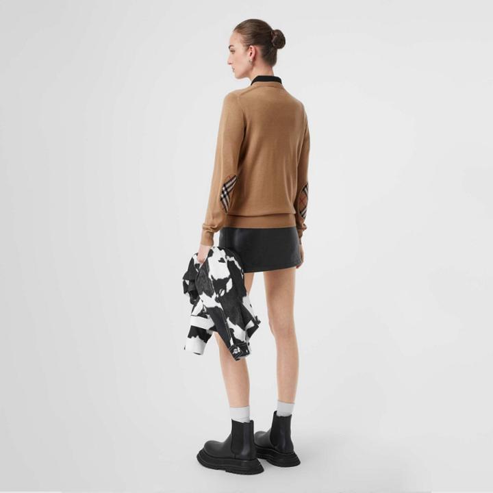 Burberry Burberry Vintage Check Detail Merino Wool Sweater, Brown