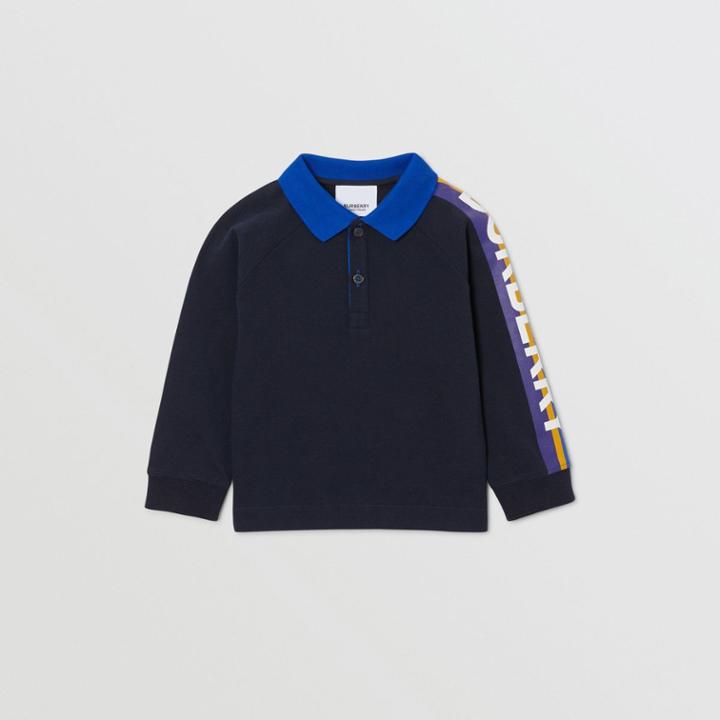 Burberry Burberry Childrens Long-sleeve Logo Print Cotton Polo Shirt, Size: 2y, Blue