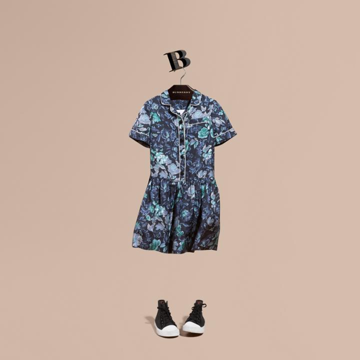 Burberry Burberry Garden Floral Print Silk Shirt Dress, Size: 10y, Blue