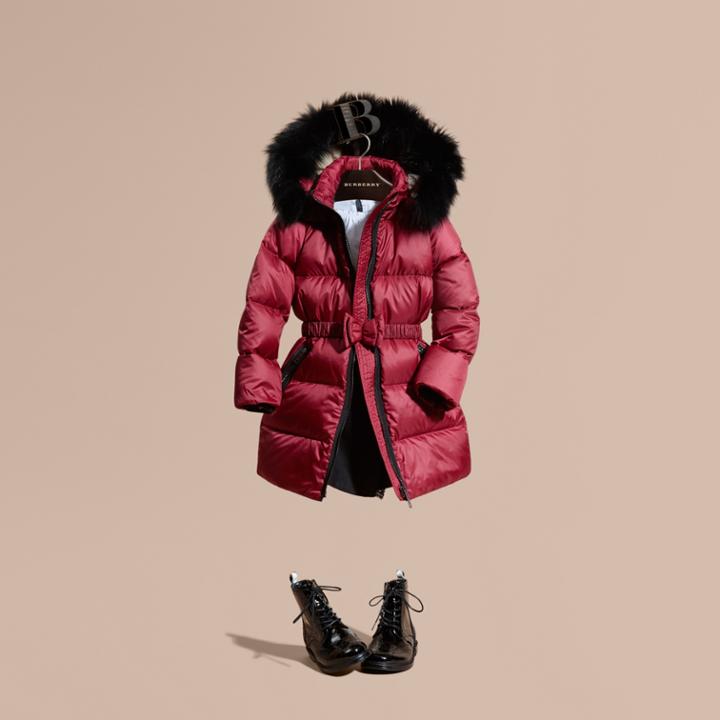 Burberry Burberry Down-filled Coat With Detachable Fox Fur-trimmed Hood, Size: 12y, Pink