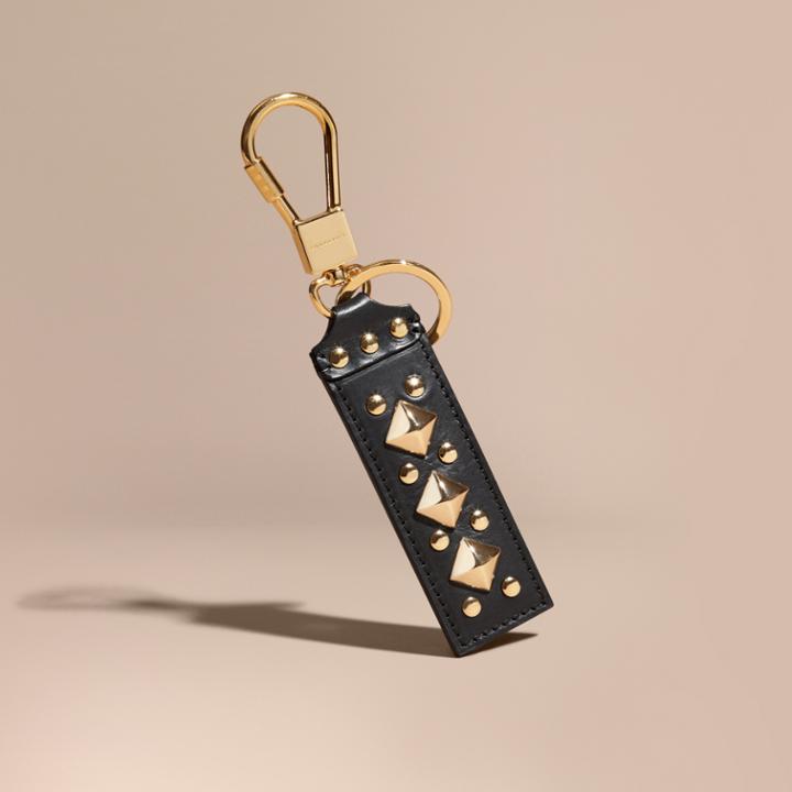 Burberry Burberry Riveted Bridle Leather Key Ring, Black