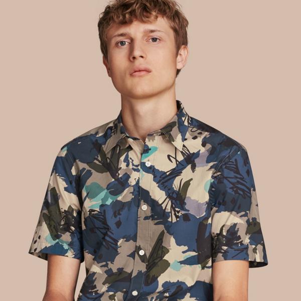 Burberry Short-sleeved Abstract Print Cotton Poplin Shirt