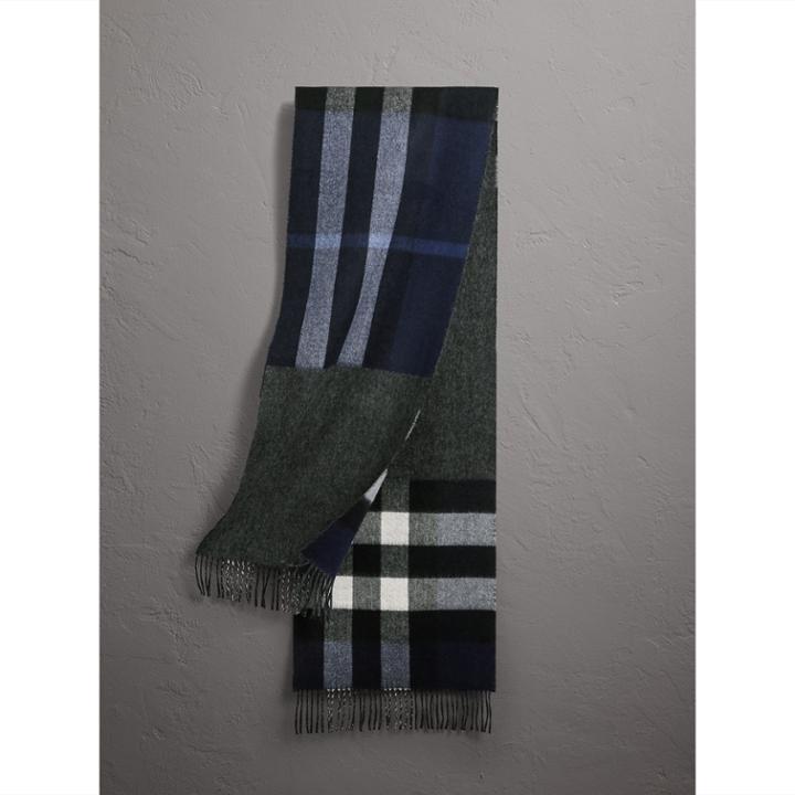 Burberry Burberry Reversible Check And Melange Cashmere Scarf, Blue