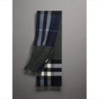 Burberry Burberry Reversible Check And Melange Cashmere Scarf, Blue