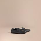 Burberry Burberry Grainy Leather Loafers With Engraved Check Detail, Size: 41, Black