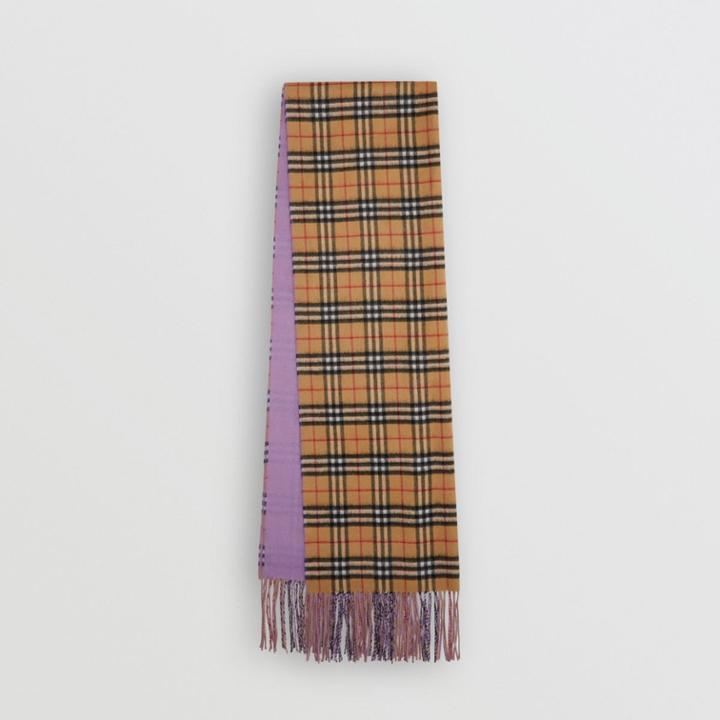 Burberry Burberry Colour Block Vintage Check Cashmere Scarf, Purple