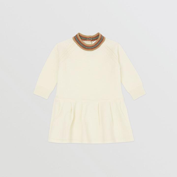 Burberry Burberry Childrens Icon Stripe Trim Merino Wool Dress, Size: 9m, White