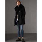 Burberry Burberry Wool Cashmere Trench Coat With Fur Collar, Size: 12, Black