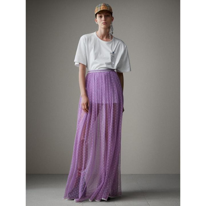 Burberry Burberry Floor-length Flocked Cotton Tulle Skirt, Size: 10, Purple