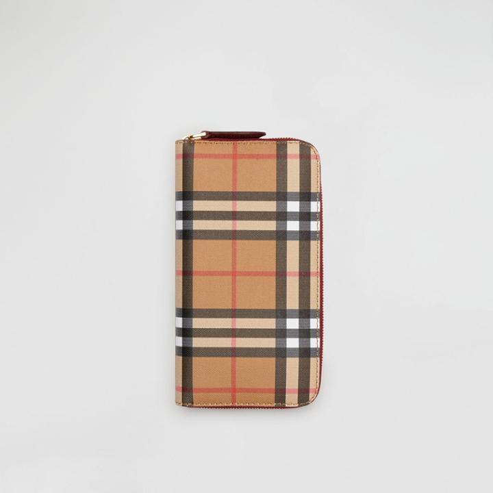 Burberry Burberry Vintage Check And Leather Ziparound Wallet, Red