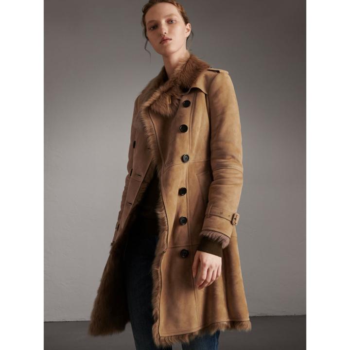 Burberry Burberry Shearling Trench Coat, Size: 02, Brown