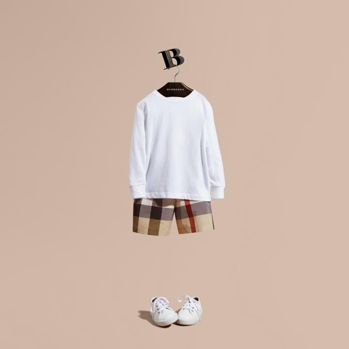 Burberry Burberry Check Technical Cotton Swim Shorts, Size: 6y, Beige