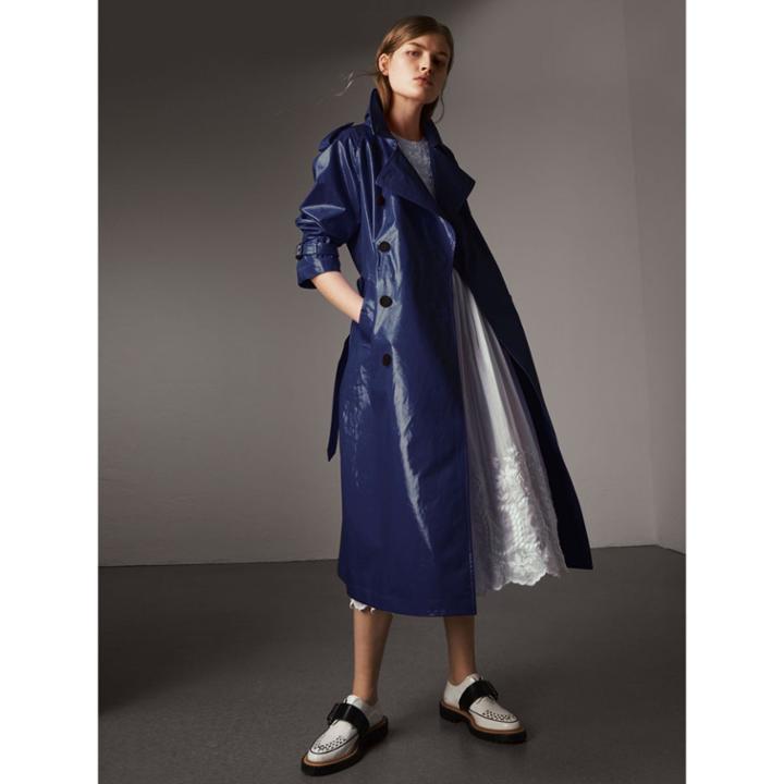 Burberry Burberry Laminated Cotton Trench Coat, Size: 04