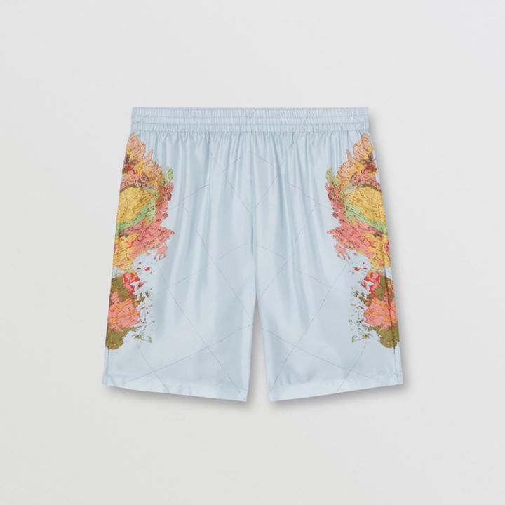 Burberry Burberry Map Print Washed Silk Drawcord Shorts