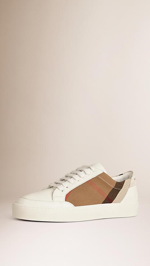 Burberry Check Detail Leather Sneakers