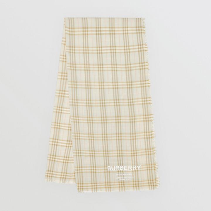 Burberry Burberry Embroidered Vintage Check Lightweight Cashmere Scarf, Green