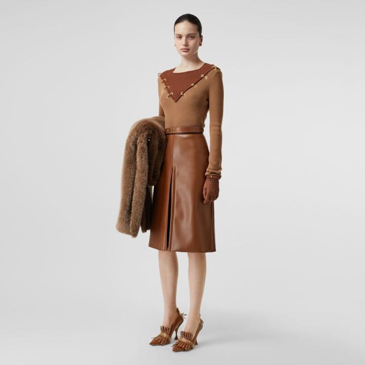 Burberry Burberry Ring-pierced Two-tone Wool Cashmere Sweater, Size: Xs, Warm Camel