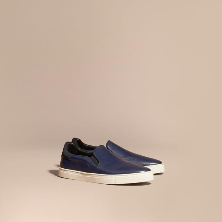 Burberry Burberry Check-embossed Leather Slip-on Trainers, Size: 43, Blue