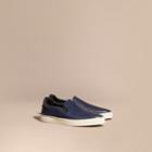 Burberry Burberry Check-embossed Leather Slip-on Trainers, Size: 43, Blue