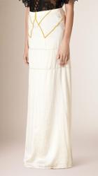 Burberry Prorsum Long Silk Skirt With Military-inspired Trim