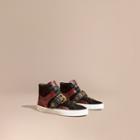 Burberry Buckle Detail Leather And Snakeskin High-top Trainers