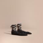 Burberry Burberry Scalloped Suede Lace-up Ballerinas, Size: 38, Black
