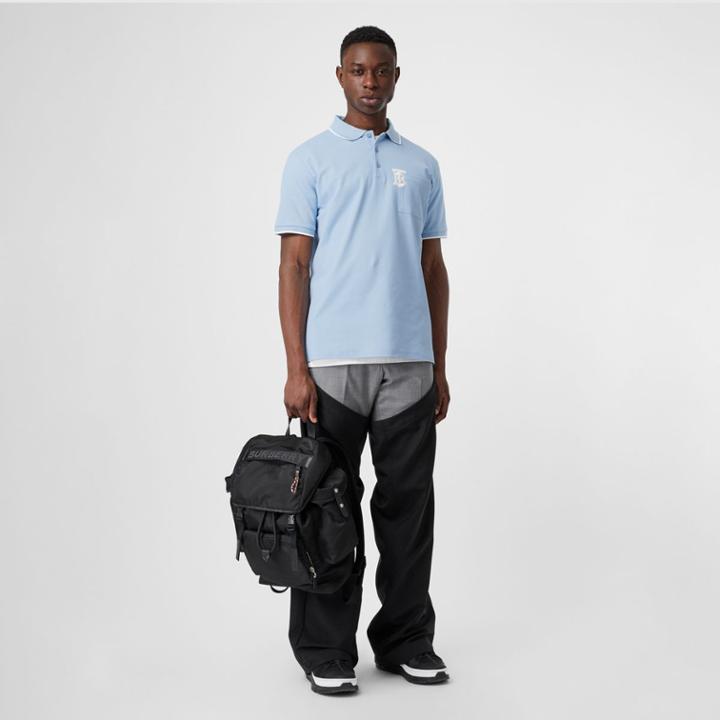 Burberry Burberry Monogram Motif Tipped Cotton Piqu Polo Shirt, Blue
