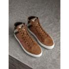 Burberry Burberry House Check Cotton And Calf Suede High-top Trainers, Size: 41, Brown