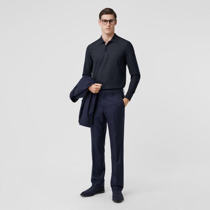 Burberry Burberry Long-sleeve Monogram Motif Cotton Piqu Polo Shirt, Blue