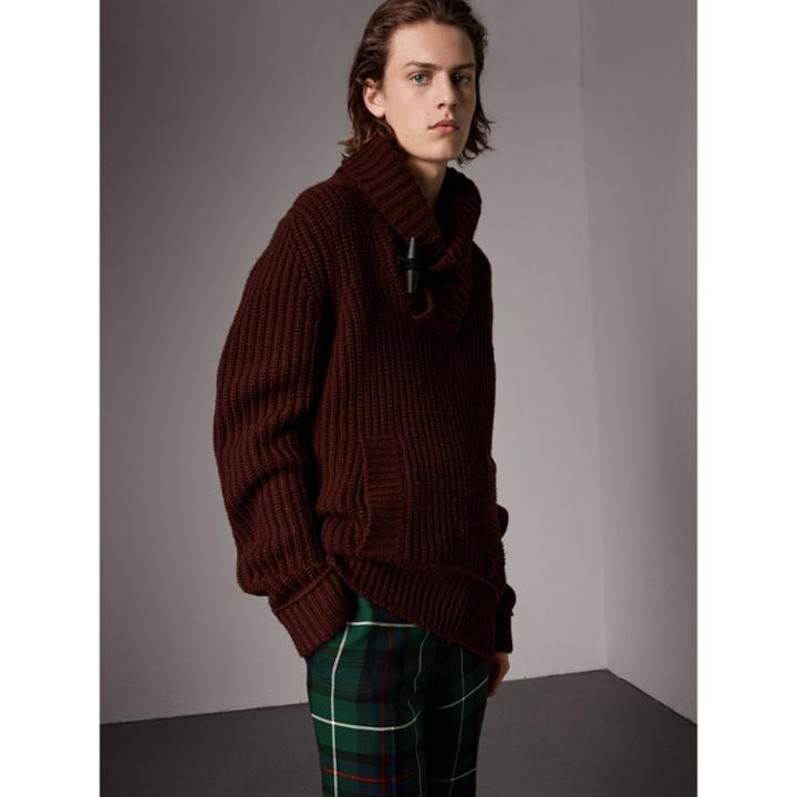 Burberry Burberry Shawl Collar Wool Cashmere Sweater, Red