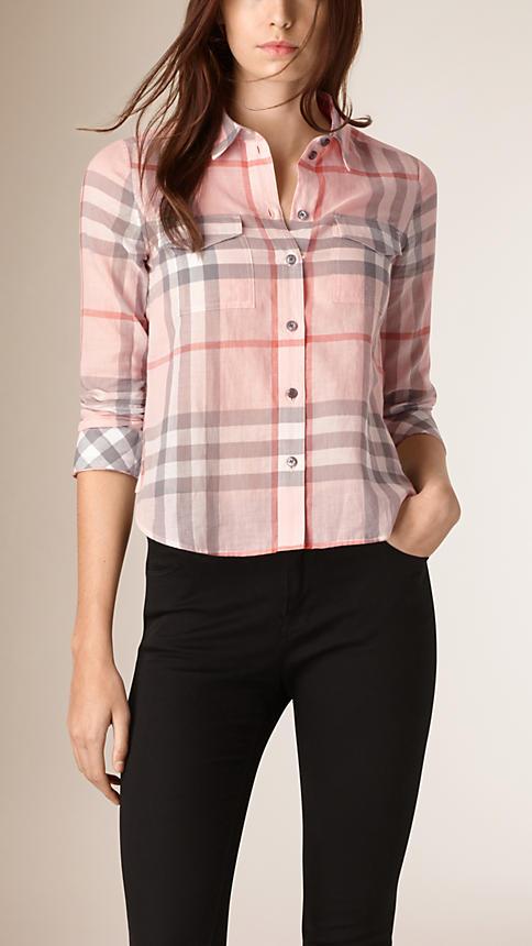 Burberry Brit Slim Fit Cropped Check Cotton Shirt