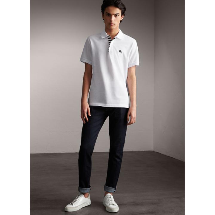 Burberry Burberry Striped Placket Cotton Piqu Polo Shirt, Size: M, White