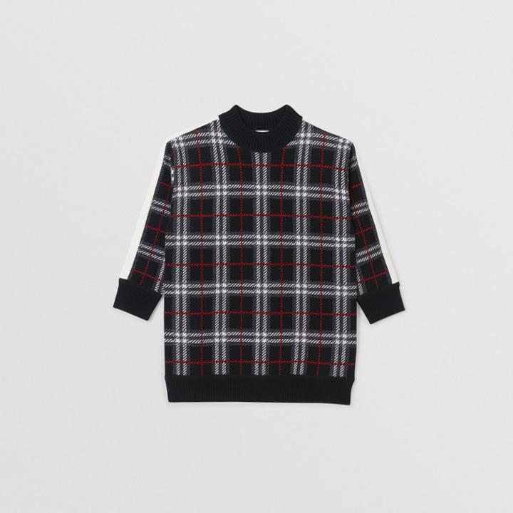 Burberry Burberry Childrens Check Merino Wool Jacquard Sweater Dress, Size: 14y, Black