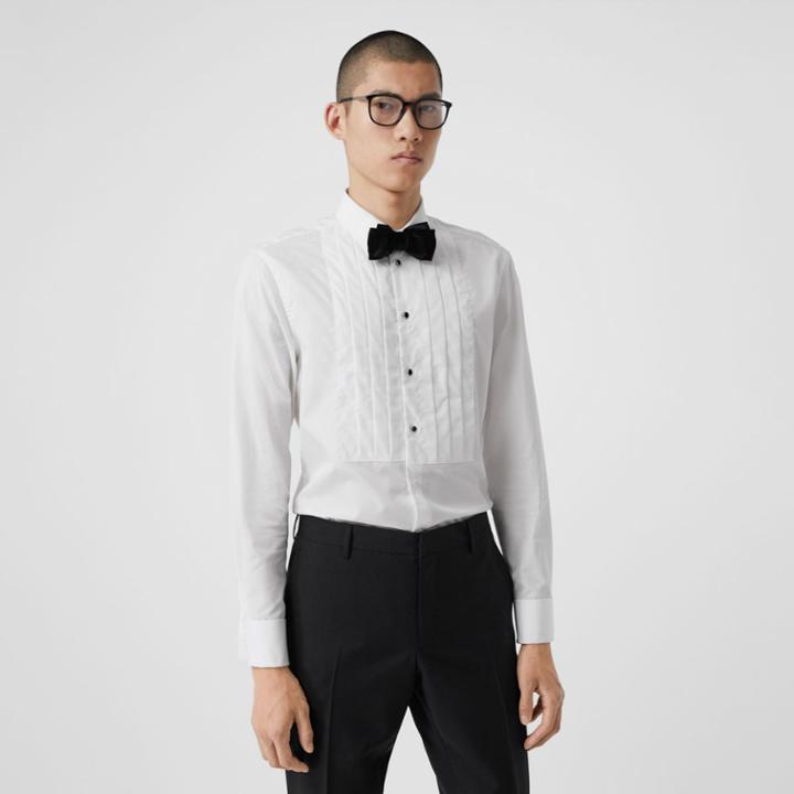 Burberry Burberry Pleated Bib Cotton Poplin Dress Shirt, Size: 36, White