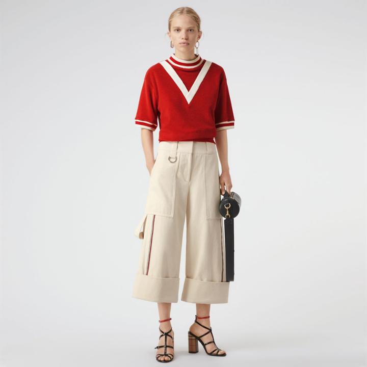 Burberry Burberry Stripe Detail Cotton Cropped Wide-leg Trousers, Size: 00, White