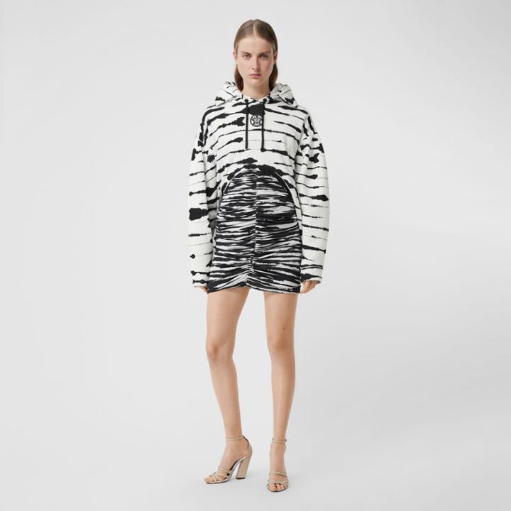 Burberry Burberry Cut-out Detail Watercolour Print Cotton Hoodie, Size: Xxs, Grey