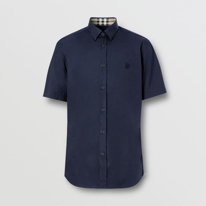 Burberry Burberry Short-sleeve Monogram Motif Stretch Cotton Shirt, Size: Xl, Blue