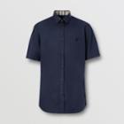 Burberry Burberry Short-sleeve Monogram Motif Stretch Cotton Shirt, Size: Xl, Blue